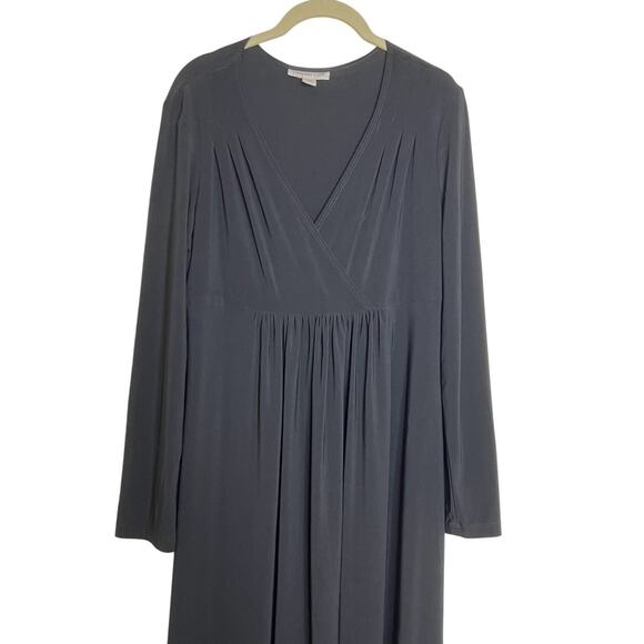 Coldwater Creek Womens Midi Dress Size 12 Black Long Sleeve V-Neck Pleated Waist - Picture 2 of 7